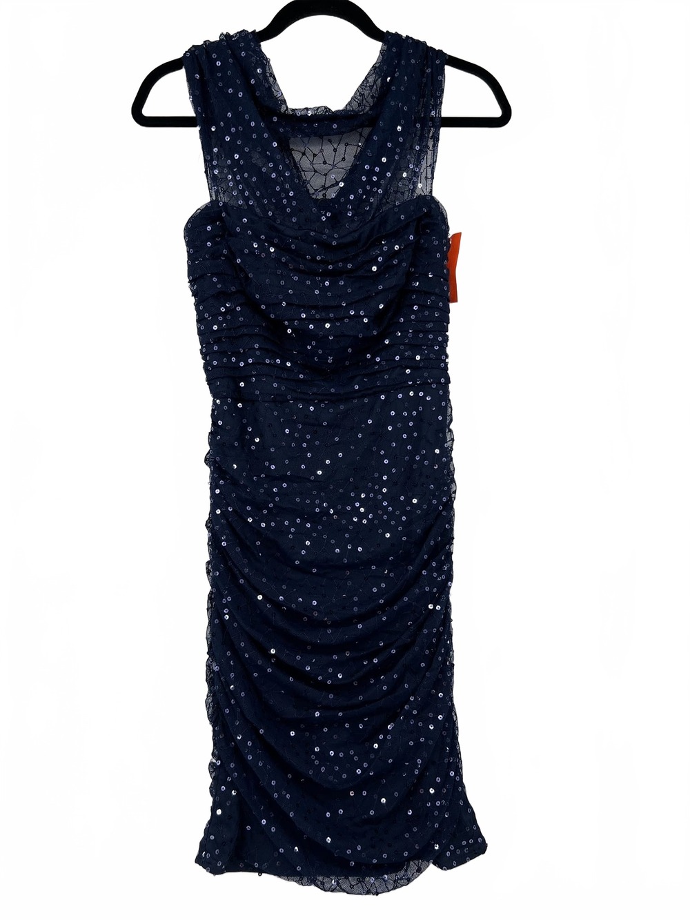 Tadashi Shoji Blue Midi Dress Off-Shoulder Sequin Ruched